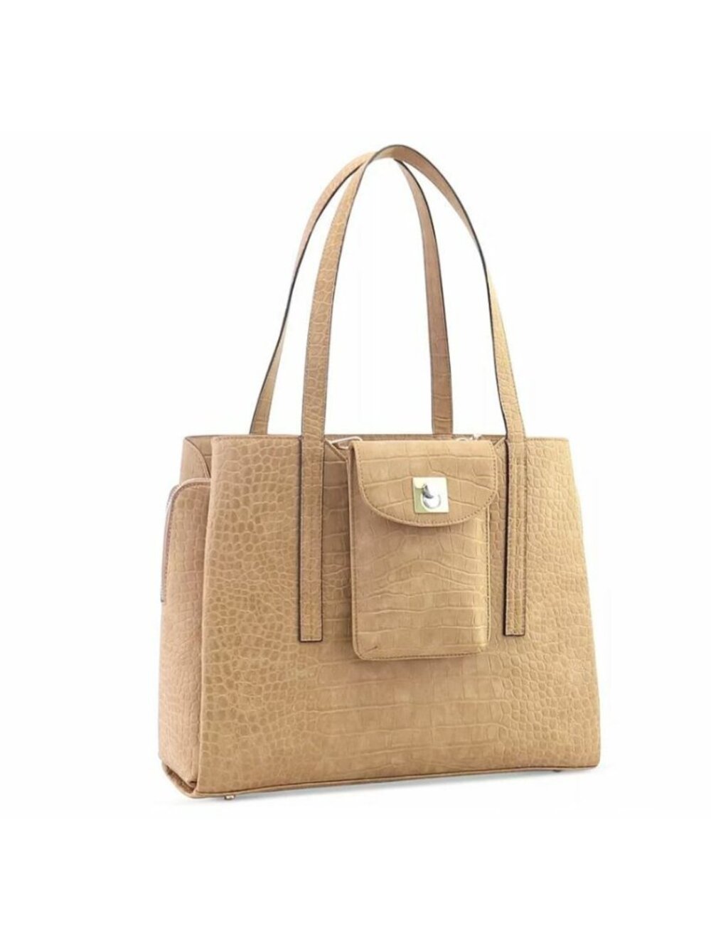 2 Piece ALFANI Magiee 2-in-1 croc embossed women's tote bag + phone case -CAMEL